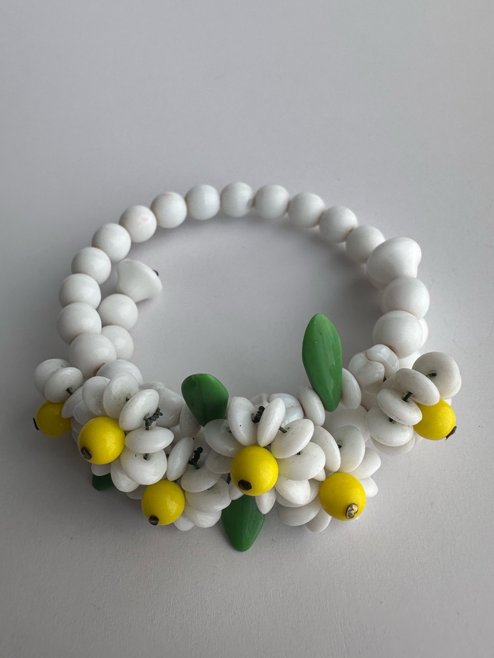 Vintage Glass Beads Bracelet Flower Accents